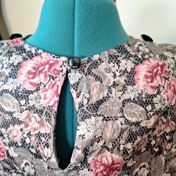 Vintage 80s Floral Print Short Sleeve Dress Cottagecore Women Size Petite Large - Picture 7 of 11
